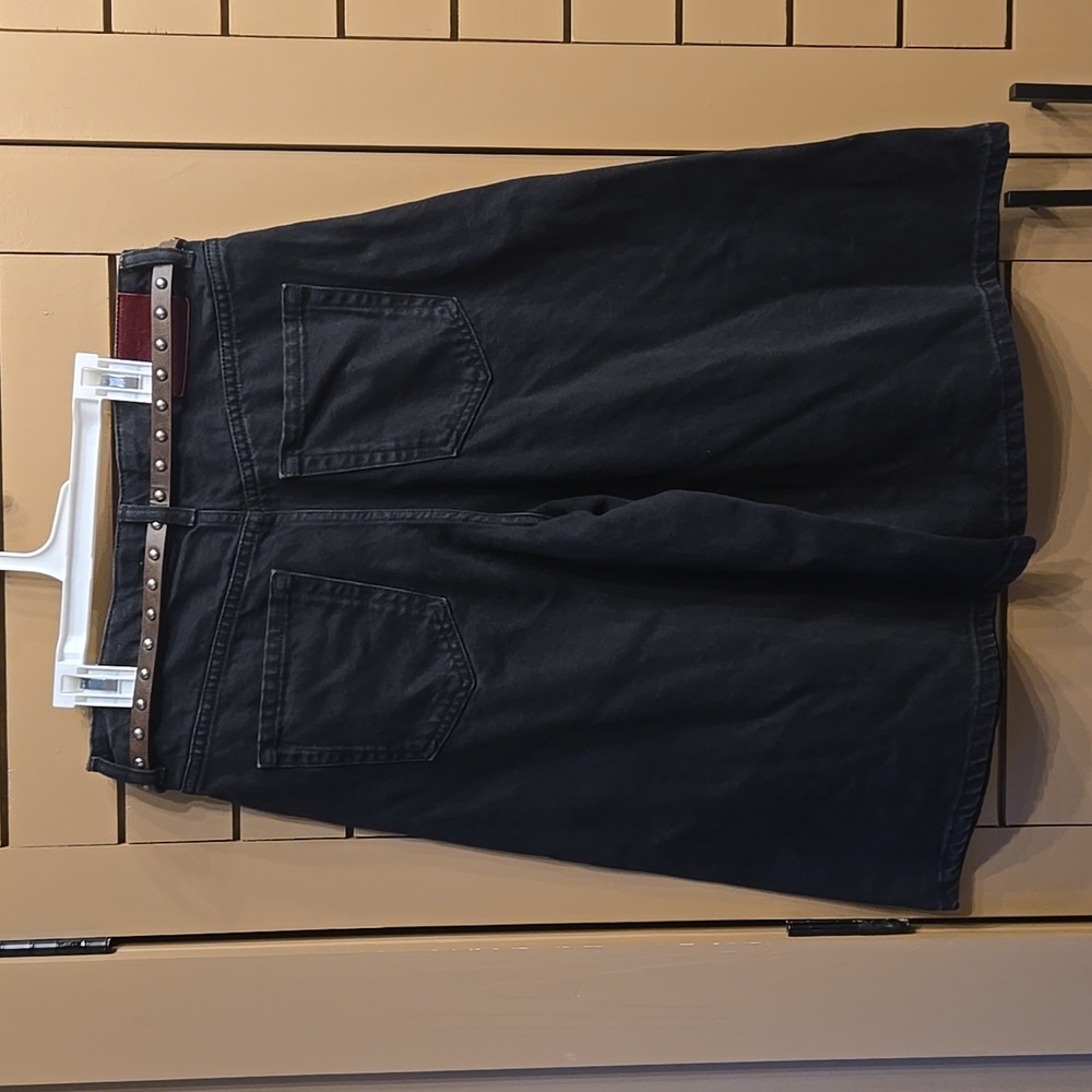 Zara Black Denim Bermunda Short With Brown Belt Size 4 - Picture 5 of 7